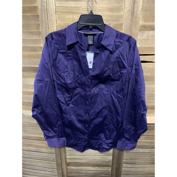 NWT Lane Bryant Button Up Shirt Business Casual Purple Cotton Granny Size 22 - Picture 1 of 4